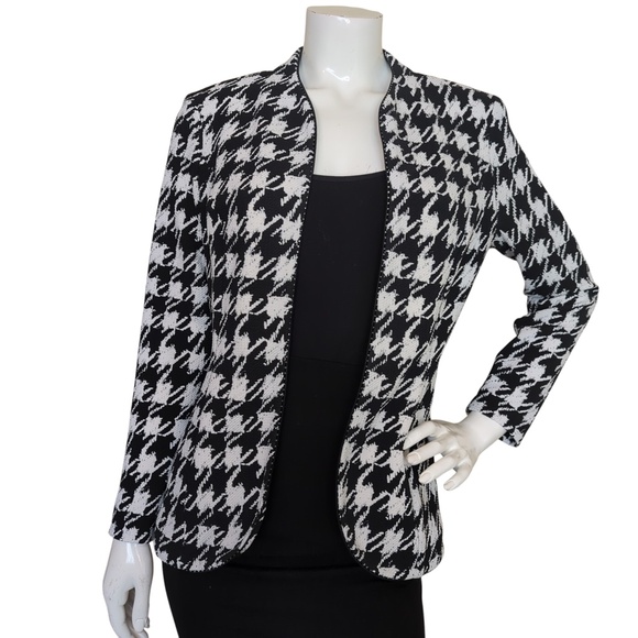 Frank Lyman Black White Houndstooth Open Front Sweater Blazer - Picture 3 of 13